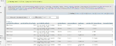 Screenshot of a view using a big block of SQL code, resulting in a report displaying information on portfolio pieces.