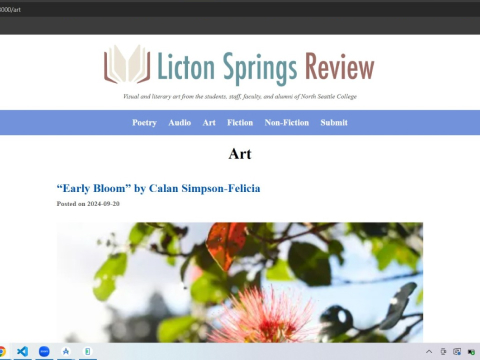 The completed LSR website, showing the Art page, which displays floral artwork titled Early Bloom by a student.