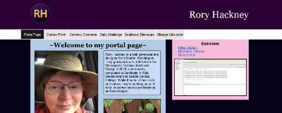 The main portal page of the website, showing a photo of Rory, navigation to various calculators, forms, daily content, and databases.