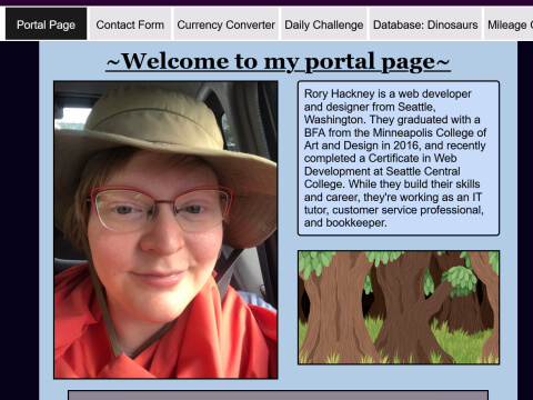 The main portal page of the website, showing a photo of Rory, navigation to various calculators, forms, daily content, and databases.