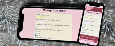Mileage calculator form displayed on a mobile device horizontally and vertically.