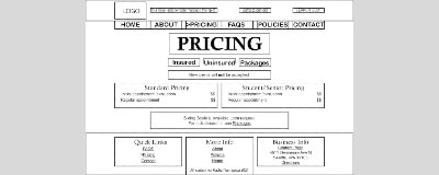 Wireframe diagram for the pricing page built on a 960 pixel grid for the massage website.